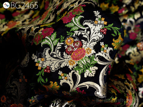 Black Brocade Fabric by the Yard Indian Banarasi Fabric, Wedding Dress Brocade, Bridal Fabric, Furniture Covers Fabric, Craft Jacquard Fabric