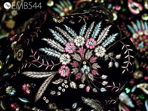 Black Indian Embroidered Velvet Fabric, Embroidery Fabric For Projects, Festive Embroidery Fabric, Floral Fabric, Bridal Wear Dress Fabric, Plazzo Fabric