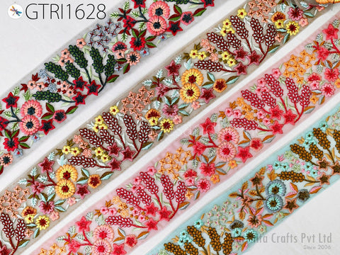 9 Yard Embroidery Ribbon Indian Embroidered Fabric Trim Embellishment Cushions DIY Crafting Sewing Sari Border Wedding Saree Tapes Dresses