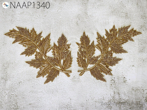 Leaf Appliques Sequin Zardozi Gold Applique Handcrafted Applique, sari appliques, wedding dress patch, beaded applique, Golden Applique, Rhinestone Appliques, Bridal Appliques