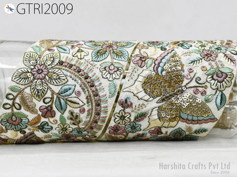 9 Yard Floral Embroidered 9 Cm Embellishment Border Indian Trim Decor Sari Embroidery Saree Ribbon Cushions Home Décor Sewing Clothing Trim