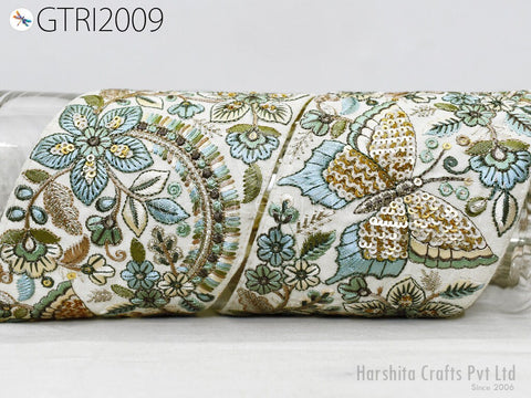9 Yard Floral Embroidered 9 Cm Embellishment Border Indian Trim Decor Sari Embroidery Saree Ribbon Cushions Home Décor Sewing Clothing Trim