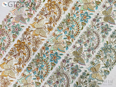 9 Yard Floral Embroidered 9 Cm Embellishment Border Indian Trim Decor Sari Embroidery Saree Ribbon Cushions Home Décor Sewing Clothing Trim