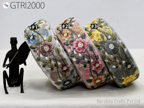 9 Yard Indian 4cm Embroidered Fabric Trim Embellishment Saree Ribbons Sewing Craft Embroidery Border Wedding Dress Cushion Cover Accessories