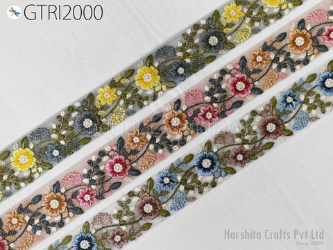 9 Yard Indian 4cm Embroidered Fabric Trim Embellishment Saree Ribbons Sewing Craft Embroidery Border Wedding Dress Cushion Cover Accessories