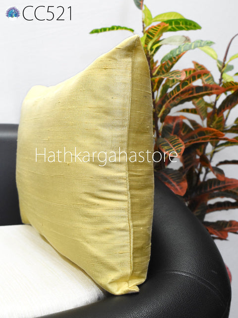 Pale Yellow 100% Pure Silk Cushion Cover | Handmade Throw Pillow | Decorative Cushion | Home Decor Dupioni Silk Pillow Cover | Wedding Gift