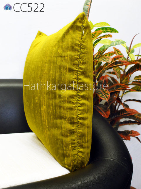 Iridescent Yellow Black Dupioni Silk Square Pillowcase | Cushion Cover Handmade | Pure Silk Throw Pillow | Home decor House Warming Gift
