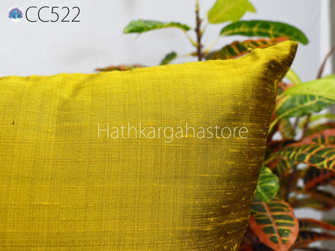 Iridescent Yellow Black Dupioni Silk Square Pillowcase | Cushion Cover Handmade | Pure Silk Throw Pillow | Home decor House Warming Gift