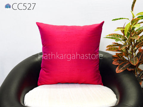 Iridescent Red Hot Pink Dupioni Silk Square Cushion Cover | Handmade Silk Pillowcase | 100% Pure Silk Throw Pillow | Home decor Wedding Gift