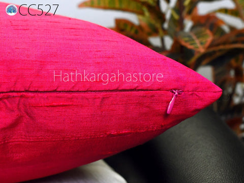 Iridescent Red Hot Pink Dupioni Silk Square Cushion Cover | Handmade Silk Pillowcase | 100% Pure Silk Throw Pillow | Home decor Wedding Gift