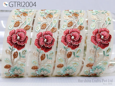 9 Yard Indian Embroidered Trim 30mm Sari Fabric Gift Wrapping Ribbon Embellishment Sewing DIY Crafting Border Embroidery Cushions Lace