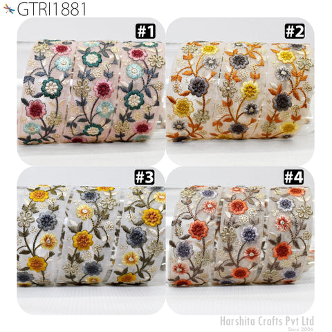 9 Yard Embroidery Fabric 48mm Trim Cushion Embellishment Embroidered Saree Ribbon Sewing Crafting Border Indian Wedding Dress Gown Tape