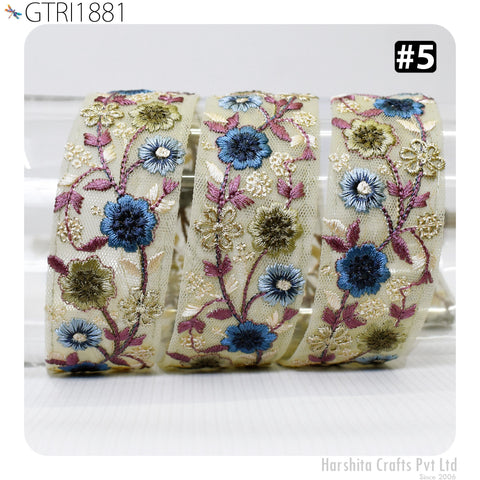 9 Yard Embroidery Fabric 48mm Trim Cushion Embellishment Embroidered Saree Ribbon Sewing Crafting Border Indian Wedding Dress Gown Tape