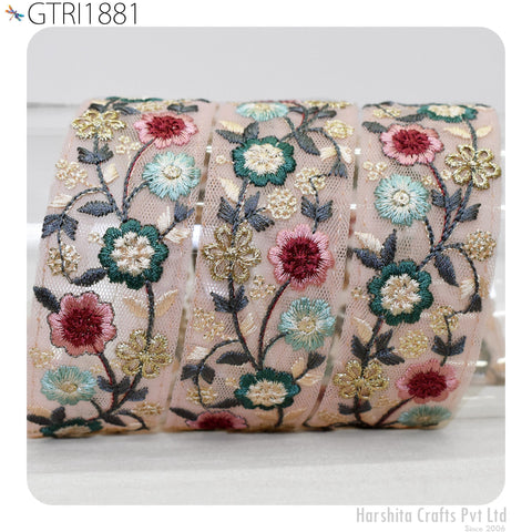 9 Yard Embroidery Fabric 48mm Trim Cushion Embellishment Embroidered Saree Ribbon Sewing Crafting Border Indian Wedding Dress Gown Tape