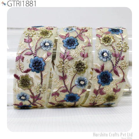 9 Yard Embroidery Fabric 48mm Trim Cushion Embellishment Embroidered Saree Ribbon Sewing Crafting Border Indian Wedding Dress Gown Tape