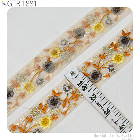 9 Yard Embroidery Fabric 48mm Trim Cushion Embellishment Embroidered Saree Ribbon Sewing Crafting Border Indian Wedding Dress Gown Tape