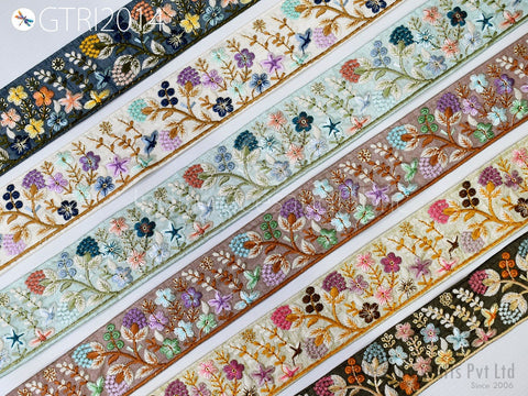9 Yard Indian 5cm Embroidered Trim Embellishment Sari Border Embroidery Saree Ribbon Cushions Home Décor Sewing Clothing Costumes Trimmings.