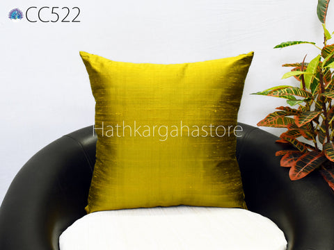 Iridescent Yellow Black Dupioni Silk Square Pillowcase | Cushion Cover Handmade | Pure Silk Throw Pillow | Home decor House Warming Gift