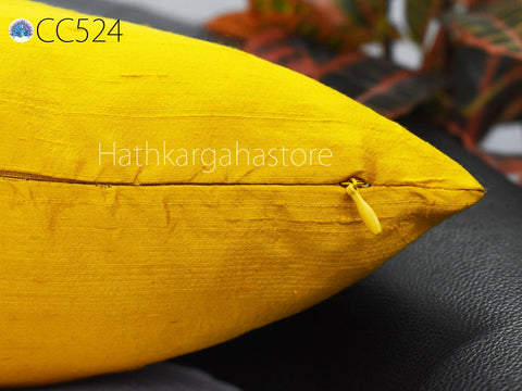 Yellow pure silk cushion cover with concealed zipper, decorative throw pillow