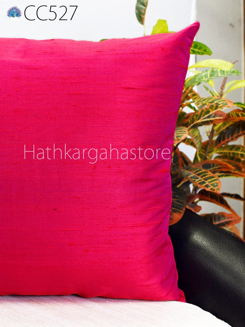 Iridescent Red Hot Pink Dupioni Silk Square Cushion Cover | Handmade Silk Pillowcase | 100% Pure Silk Throw Pillow | Home decor Wedding Gift
