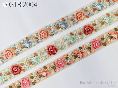 9 Yard Indian Embroidered Trim 30mm Sari Fabric Gift Wrapping Ribbon Embellishment Sewing DIY Crafting Border Embroidery Cushions Lace