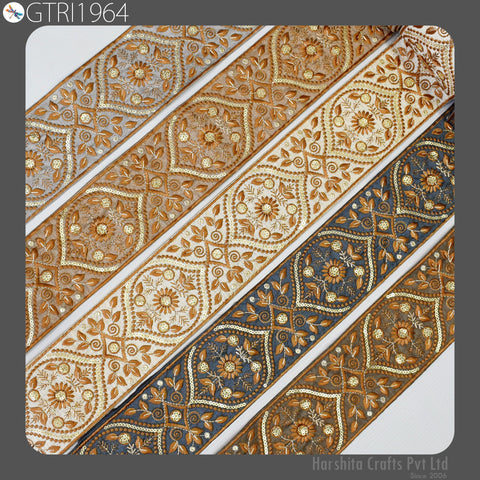 9 Yard Embroidery Fabric Trim Embroidered Ribbon Decorative Embellishments DIY Crafting Sewing Saree Indian Sari Border Home Decor Bags