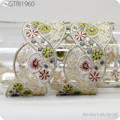 9 Yard Indian Fabric 5 CM Trim Sari Border Crafting Ribbon Sewing Embroidered Decorative Cushions Curtain Home Decor Trimming Embellishments