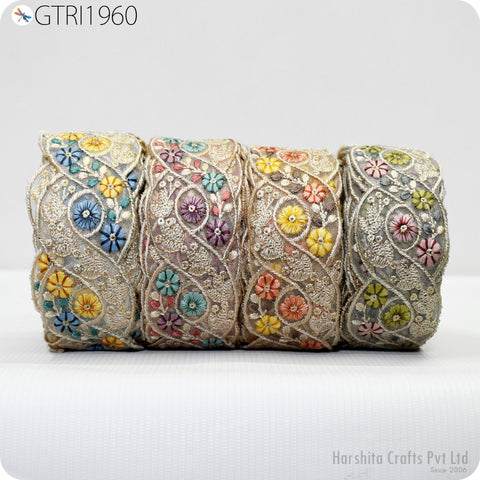 9 Yard Indian Fabric 5 CM Trim Sari Border Crafting Ribbon Sewing Embroidered Decorative Cushions Curtain Home Decor Trimming Embellishments