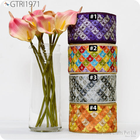 9 Yard Peach Decorative Embroidered 85mm Ribbon Indian Sari Border Fabric Trims Sewing DIY Crafting Ribbon Table Runners Curtain Trimmings