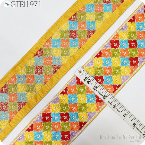 9 Yard Peach Decorative Embroidered 85mm Ribbon Indian Sari Border Fabric Trims Sewing DIY Crafting Ribbon Table Runners Curtain Trimmings