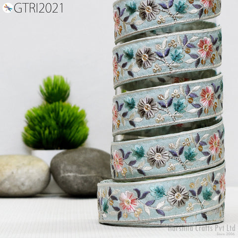 9 Yard Embroidered 3cm Ribbon Fabric Trim Decorative Embroidery Embellishments DIY Crafting Sewing Saree Indian Sari Border Home Decor Tape