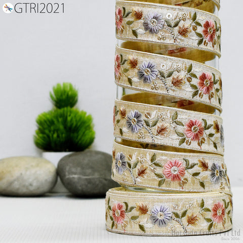 9 Yard Embroidered 3cm Ribbon Fabric Trim Decorative Embroidery Embellishments DIY Crafting Sewing Saree Indian Sari Border Home Decor Tape