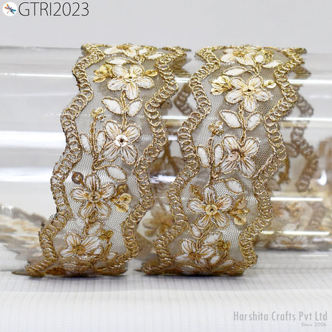 9 Yard Indian Scallop Edge Embroidery 5cm Trim Embroidered Saree Ribbon Cushions Cover Sewing Crafting Tape Curtains Headbands Sari Border