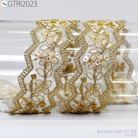 9 Yard Indian Scallop Edge Embroidery 5cm Trim Embroidered Saree Ribbon Cushions Cover Sewing Crafting Tape Curtains Headbands Sari Border