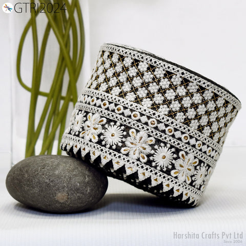 9 Yard Embroidered Fabric 10cm Trim Indian Sari Border Saree Laces Sewing DIY Ribbons Crafting Decorative Trimmings Cushions Beach Bags Hats