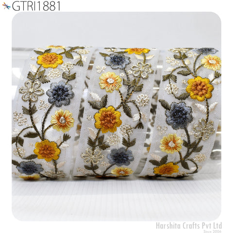 9 Yard Embroidery Fabric 48mm Trim Cushion Embellishment Embroidered Saree Ribbon Sewing Crafting Border Indian Wedding Dress Gown Tape