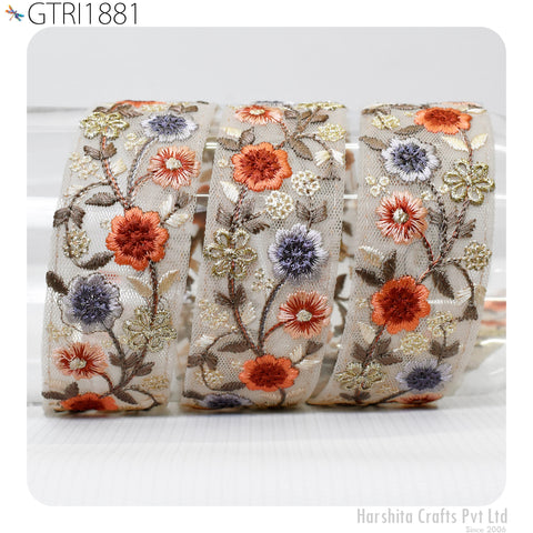 9 Yard Embroidery Fabric 48mm Trim Cushion Embellishment Embroidered Saree Ribbon Sewing Crafting Border Indian Wedding Dress Gown Tape