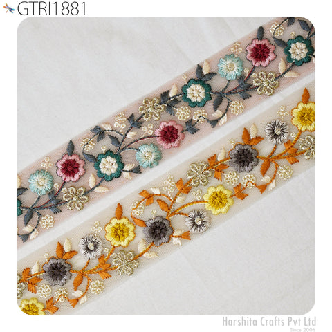 9 Yard Embroidery Fabric 48mm Trim Cushion Embellishment Embroidered Saree Ribbon Sewing Crafting Border Indian Wedding Dress Gown Tape