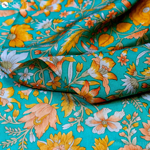 Floral Habotai Silk Soft Pure Flowy Printed Silk Indian Fabric by the yard Saree Fabric