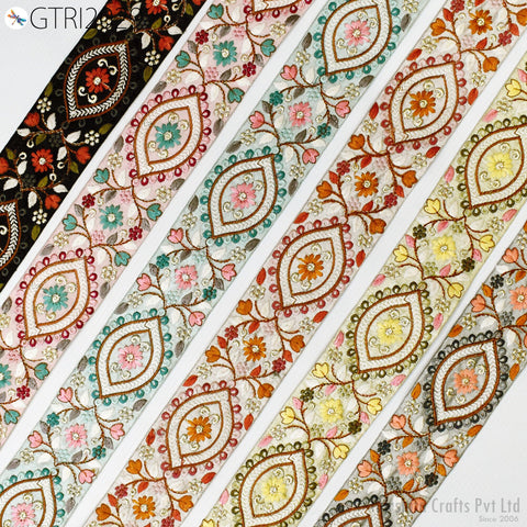 9 Yard Indian 5CM Ribbon Trim Sari Border DIY Dress Craft Sewing Fabric Embroidered Decorative Costumes Cushion Curtain Home Decor Trimming
