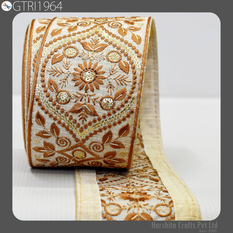 9 Yard Embroidery Fabric Trim Embroidered Ribbon Decorative Embellishments DIY Crafting Sewing Saree Indian Sari Border Home Decor Bags