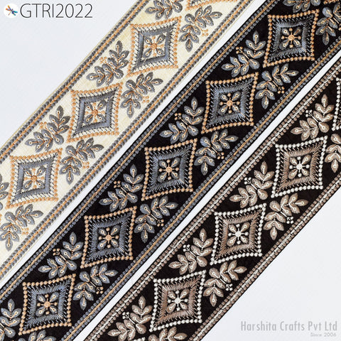 9 Yard Embroidery 78 mm Fabric Trim Embroidered Ribbon Decorative Embellishments DIY Crafting Sewing Saree Indian Sari Border Home Decor Bag