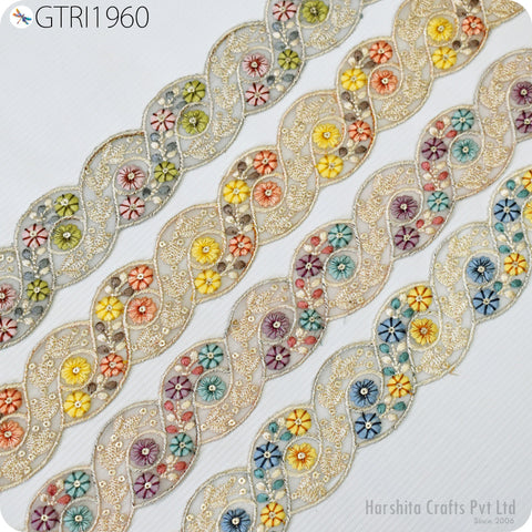 9 Yard Indian Fabric 5 CM Trim Sari Border Crafting Ribbon Sewing Embroidered Decorative Cushions Curtain Home Decor Trimming Embellishments