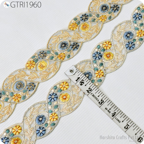 9 Yard Indian Fabric 5 CM Trim Sari Border Crafting Ribbon Sewing Embroidered Decorative Cushions Curtain Home Decor Trimming Embellishments