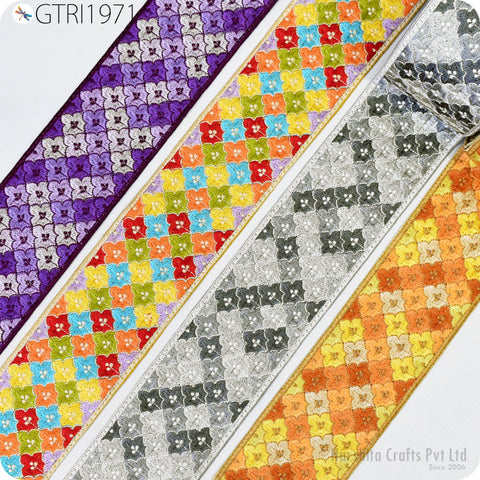 9 Yard Peach Decorative Embroidered 85mm Ribbon Indian Sari Border Fabric Trims Sewing DIY Crafting Ribbon Table Runners Curtain Trimmings