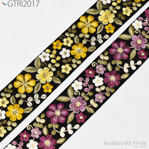 9 Yard Indian 5 CM trim Embroidered Saree Ribbon Fabric Trim Embellishment Cushions Border Indian Wedding Sewing Embroidery Dress Trimming