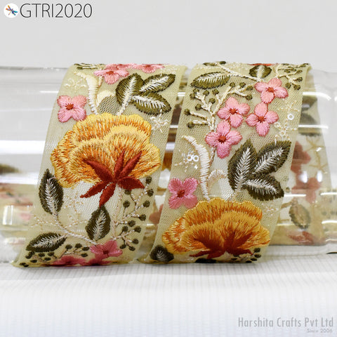 9 Yard Indian 5cm Decorative Embroidery Fabric Trim Embellishments DIY Crafting Sewing Saree Indian Sari Border Embroidered Ribbons Tapes