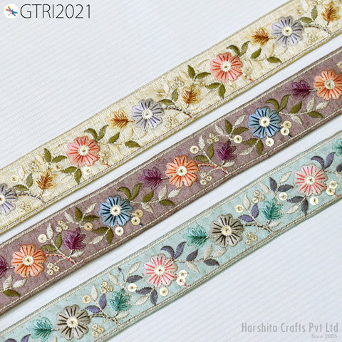 9 Yard Embroidered 3cm Ribbon Fabric Trim Decorative Embroidery Embellishments DIY Crafting Sewing Saree Indian Sari Border Home Decor Tape
