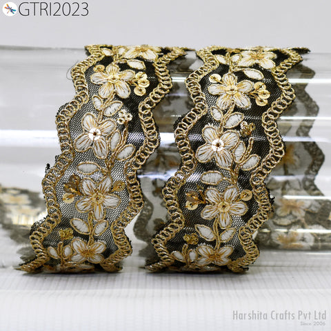 9 Yard Indian Scallop Edge Embroidery 5cm Trim Embroidered Saree Ribbon Cushions Cover Sewing Crafting Tape Curtains Headbands Sari Border