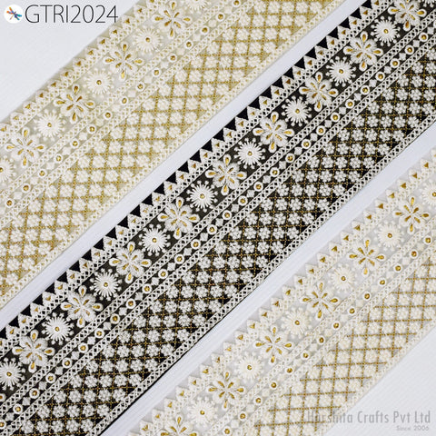 9 Yard Embroidered Fabric 10cm Trim Indian Sari Border Saree Laces Sewing DIY Ribbons Crafting Decorative Trimmings Cushions Beach Bags Hats